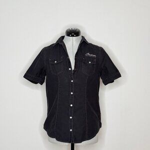 Indian Motorcycle Women's Black Pearl Snap Shop Shirt - Size Small